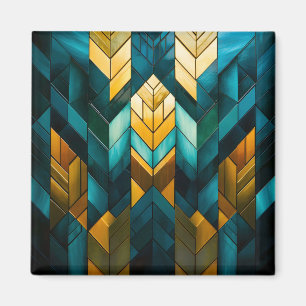 Imã Elegante Moderno Abstrato Dourado Verde-Geométrico