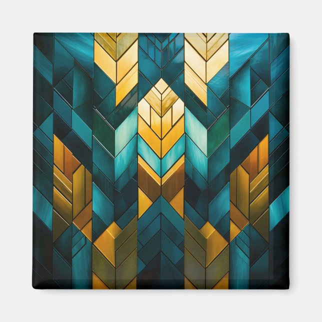 Imã Elegante Moderno Abstrato Dourado Verde-Geométrico (Frente)