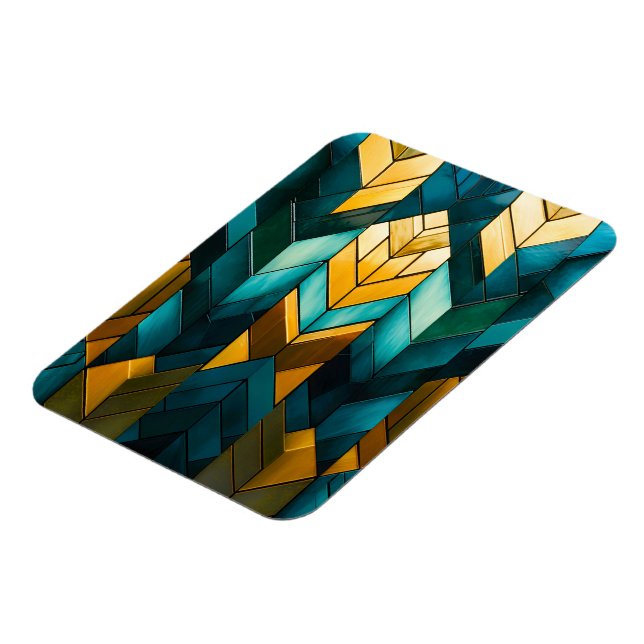 Ímã Elegante Moderno Abstrato Dourado Verde Geométrico (Left Side)