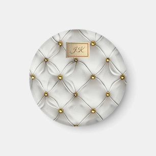 Imã Elegante Moderno Couro Branco Gold Tufted