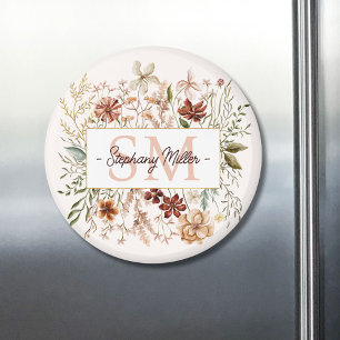 Imã Elegante Monograma Aquarela Floral de Flores Silve