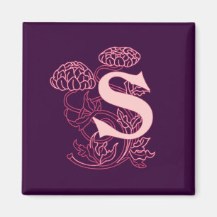 Imã Elegante Monograma de Letra S Art Nouveau Floral