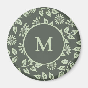 Imã Elegante Monograma Floral Vintage Verde Salvia