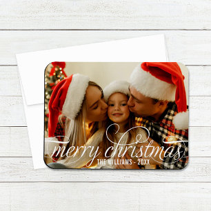 Ímã Elegante Nome em Caligrafia Branca Feliz Natal