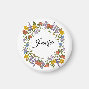 Imã Elegante Nome Personalizado em Aquarela Floral