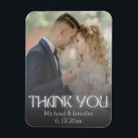 Ímã elegante obrigado foto de casamento com letra bran<br><div class="desc">ímã de foto de casamento com letra branca à mão elegante e personalizado</div>