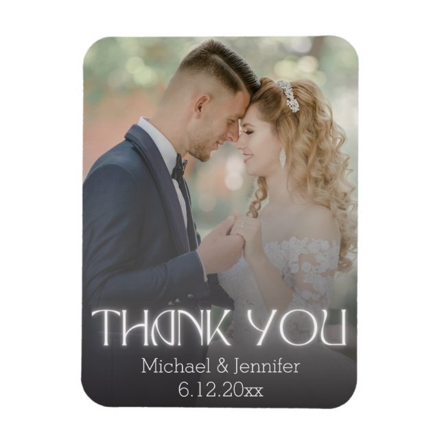 Ímã elegante obrigado foto de casamento com letra bran (Vertical)