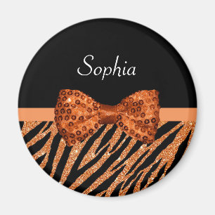 Imã Elegante Orange Zebra Imprima FAUX Glitz Arco e no