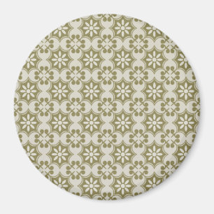 Imã Elegante padrão repetitivo Fleur de Lis verde oliv