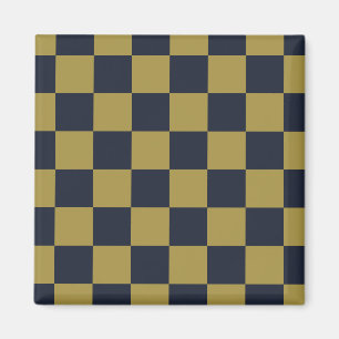 Imã Elegante padrão xadrez dourado e azul-marinho
