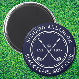 Imã Elegante Personalizado Golf Club Nome Marinho Azul