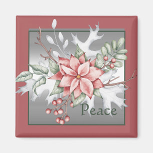 Imã Elegante poinsettia aquarela Natal personalizado