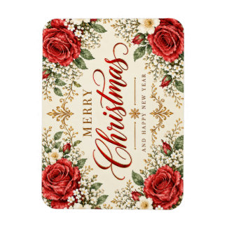 Ímã Elegante Poinsettia e Azevinho de Natal Vintage