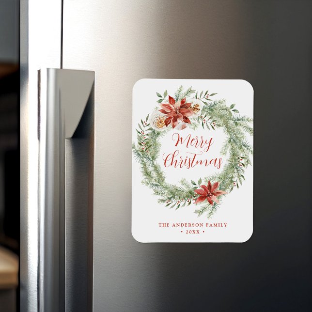 Ímã Elegante Poinsettias e Greenery Não Foto (Criador carregado)