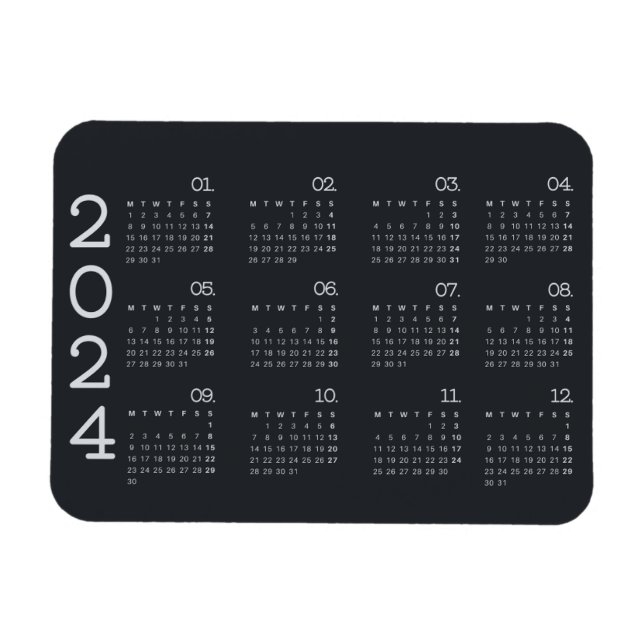 Ímã Elegante Preto E Branco Do Calendário Do Ano De Ch (Horizontal)