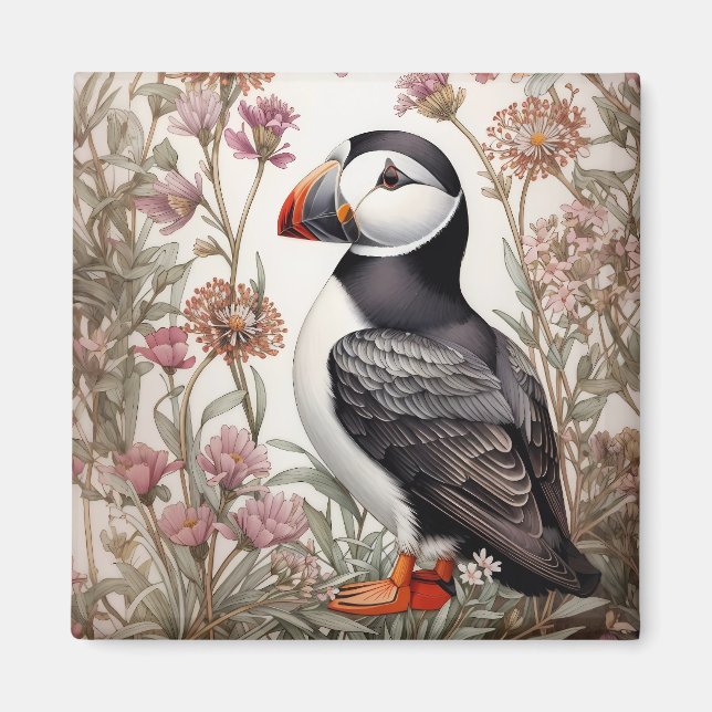 Imã Elegante Puffin William Morris Inspirou Floral (Frente)