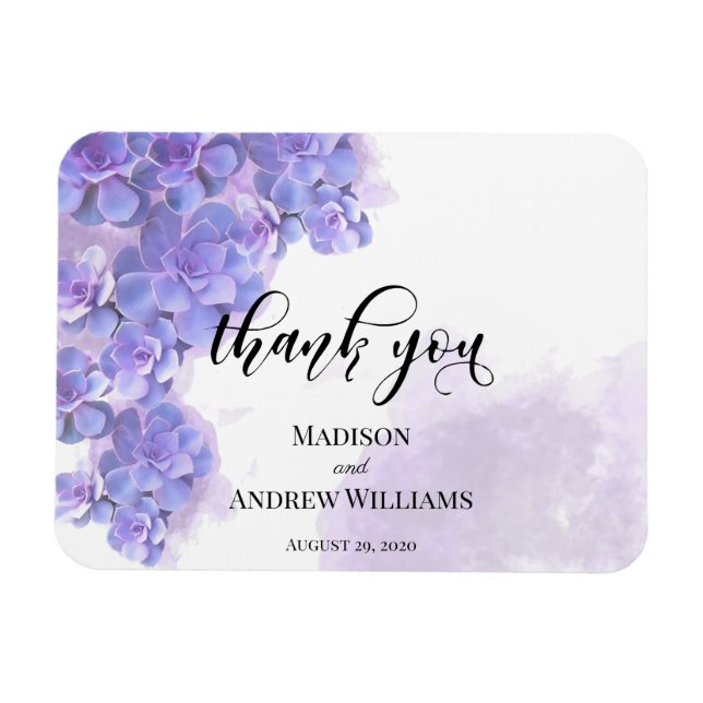 Ímã Elegante Purple Watercolor Succults Obrigado (Horizontal)