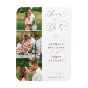 Ímã Elegante Quic Pink 3 Fotos de Casamento Sofisticad