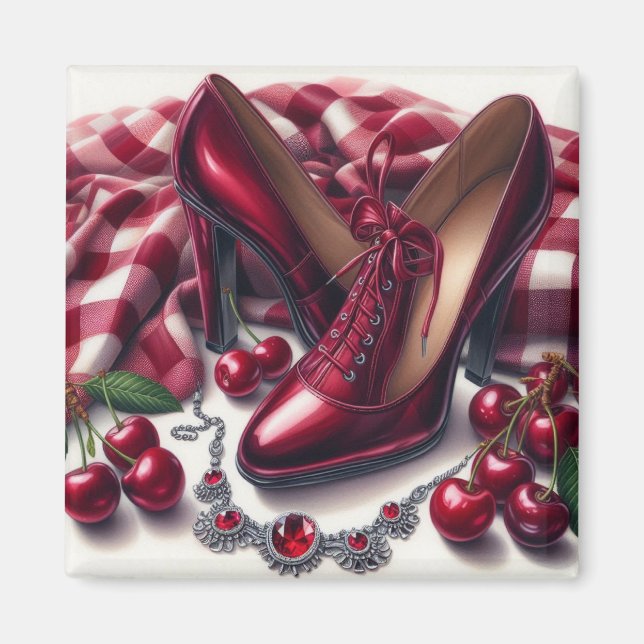 Imã Elegante Red High Heels com Cereja (Frente)