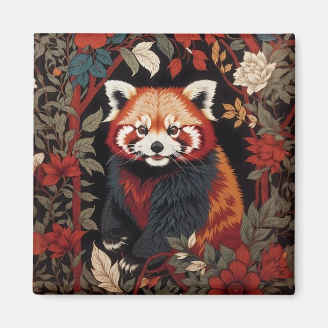 Imã Elegante Red Panda William Morris Inspirou Floral (Frente)