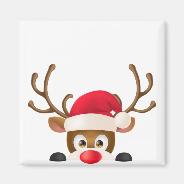 Imã Elegante Reindeer com Santa Hat | Magnet (Frente)