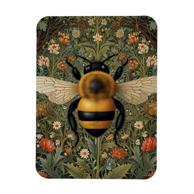 Ímã Elegante retro bumblebee boho botânico arte floral (Vertical)