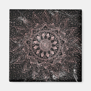 Imã Elegante Rosa Dourado Dots Mandala Marble