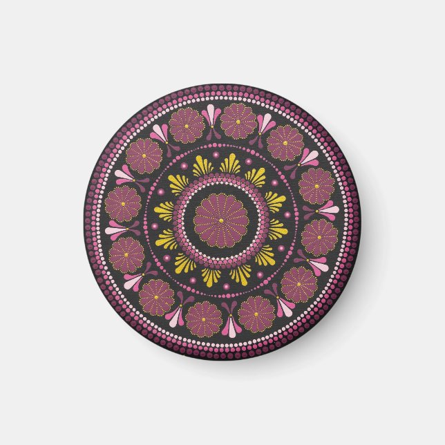 Imã Elegante rosa Dourado Mandala, Boho Zen Dot Art Fl (Frente)