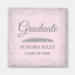 Imã Elegante Rosa Graduação Brilho Cinza Prateado