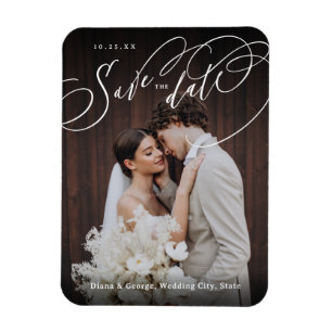 Ímã Elegante roteiro de redemoinho foto casamento salv