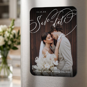 Ímã Elegante roteiro de redemoinho foto casamento salv