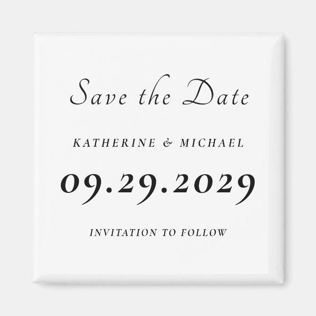 Imã Elegante Salva Data de Casamento Branco Minimalist (Frente)