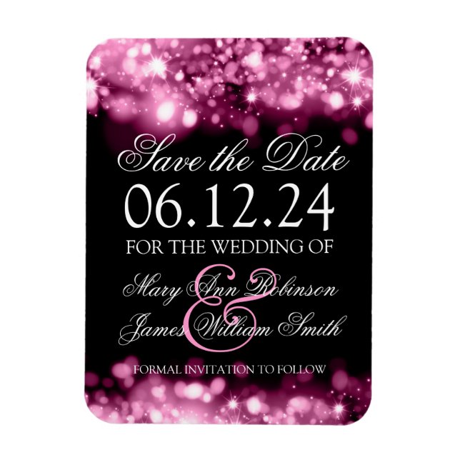 Ímã Elegante Salve A Data Das Luzes Espumantes Rosa (Vertical)