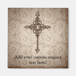 Imã Elegante Scroll Christian Cross w/Swirl Fundo