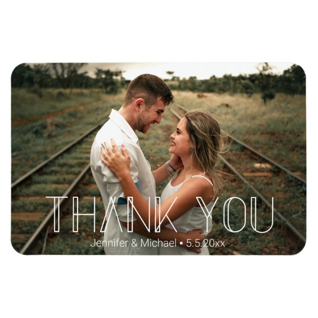 Ímã elegante simples casamento chic obrigado foto (Horizontal)