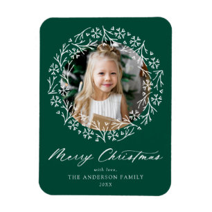 Ímã Elegante Snowflake Wreath Green Photo