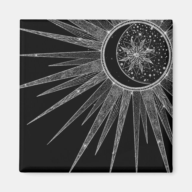 Imã Elegante Sun Moon Mandala Black Design (Frente)