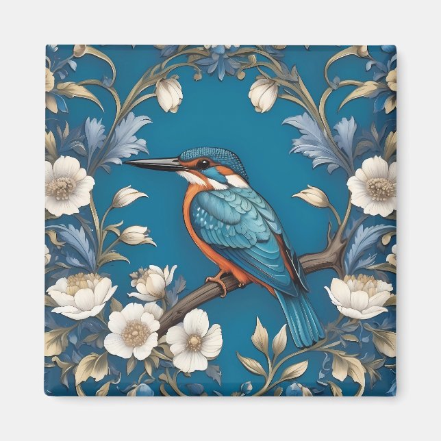 Imã Elegante Turquoise Kingfisher Floral (Frente)