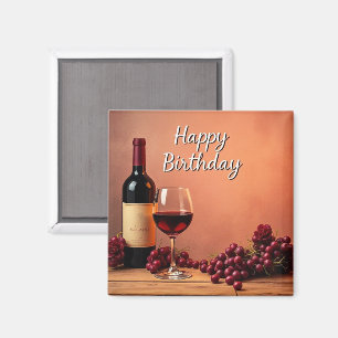 Imã Elegante Vinícola Feliz Aniversário Vinho & Uvas