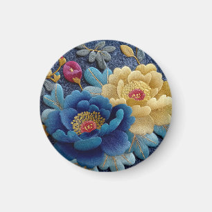 Imã Elegante Visual Floral Bordado Vintage Peônia