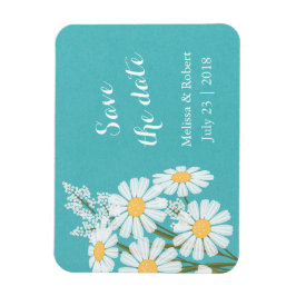 Ímã Elegante White Daisies Teal Salve o Casamento de D