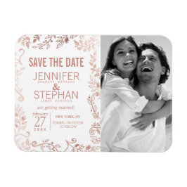 Ímã Elegante White Rose Dourada Floral Salve as Datas