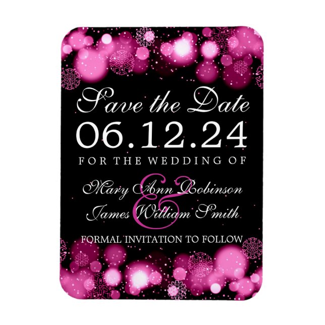 Ímã Elegante Winter Salve Date Pink Lights (Vertical)