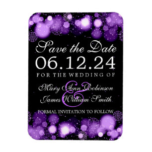 Ímã Elegante Winter Save The Date Purple Lights