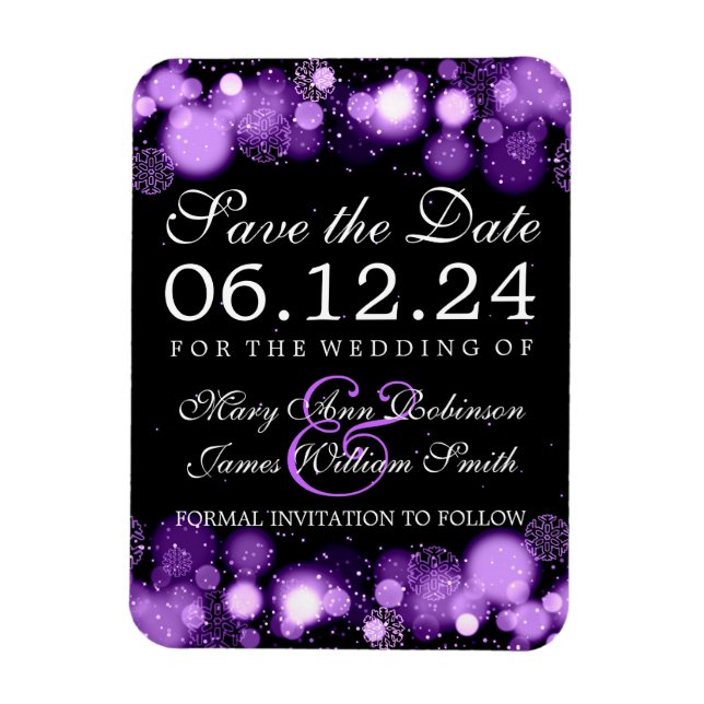 Ímã Elegante Winter Save The Date Purple Lights (Vertical)