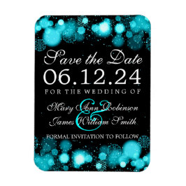 Ímã Elegante Winter Save The Date Turquoise Lights