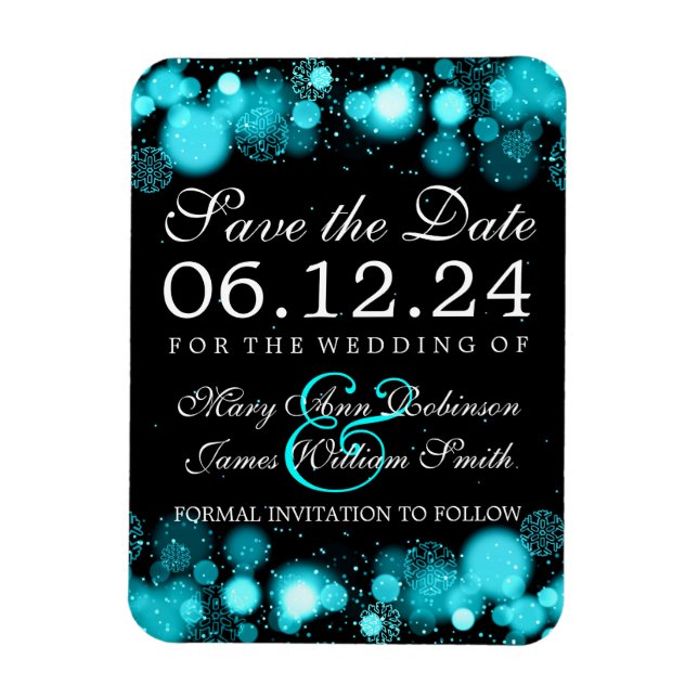 Ímã Elegante Winter Save The Date Turquoise Lights (Vertical)