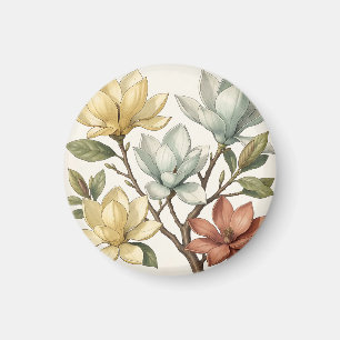Imã Elegantes Flores de Magnólia Creme Amarelo Terraco