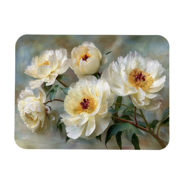 Ímã Elegantes Peônias Brancas em Flor Flexível (Horizontal)