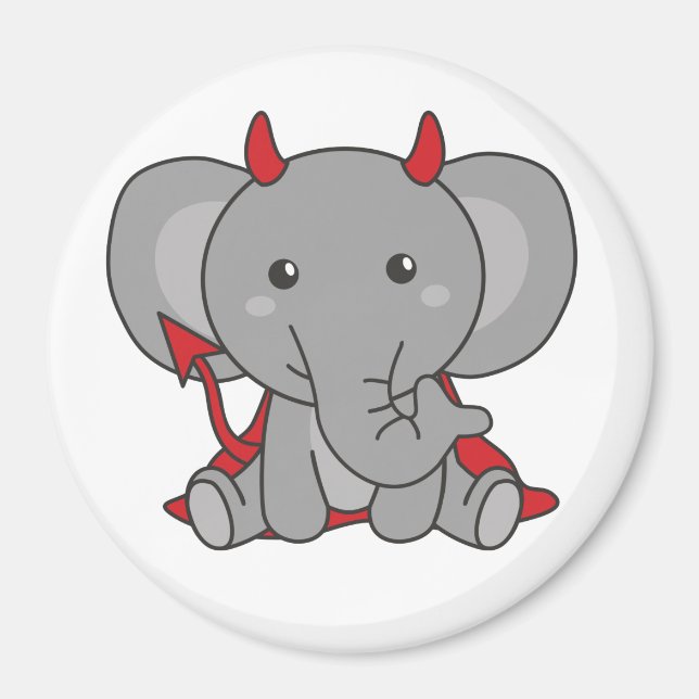 Imã Elephant Halloween Cute Devil Kids Witume (Frente)